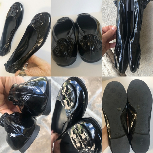 Tory Burch Reva Black Patent Logo Flat Cinch 8 - Picture 1 of 10